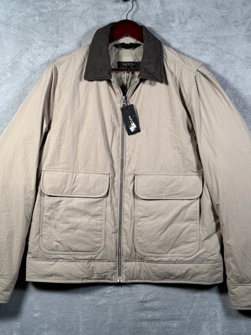 Rag & Bone Jacket Mens M Beige Derrick Down Filled Corduroy Collar *FLAW
